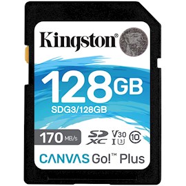 მეხსიერების ბარათი Kingston SDG3/128GB 128GB SDXC C10 UHS-I U3 R170/W90MB/s Canvas Go Plus